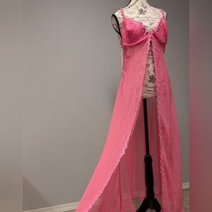 La SENZA Pink Lace Chemise Valentine's Day Maxi Large Lace Floral Sheer Barbie